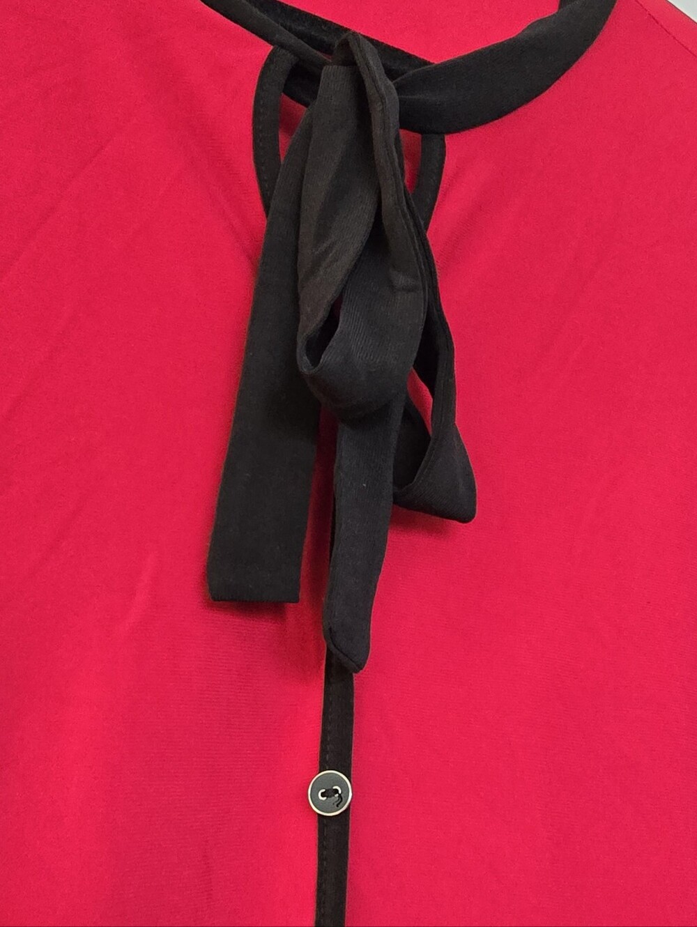Liz McCoy - Red & Black Tie Neck Sleeveless Blouse Contrasting Trim Top - Picture 3 of 3
